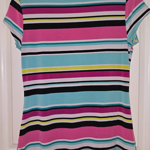 Worthington fun pink black stripe business blouse petite medium - Picture 2 of 3